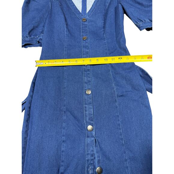 NEW- NWT Jealous Tomato Denim Puff Sleeve Button Dress Blue Medium - Picture 4 of 7